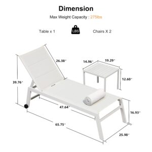 PURPLE LEAF Outdoor Chaise Lounge Set Adjustable Sunbathing Recliner with Side Table for Poolside Beach Outside Patio Aluminum Chaise Lounger Cream