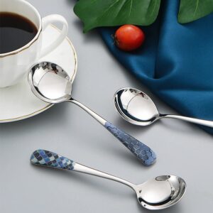 Stainless Steel Coffee Round Spoon,Korean Dessert Spoon,Hexagonal Pattern Mixed Color Tea Spoon for Home, Kitchen or Restaurant, Set of 4 Coffee Spoons, 6 Inches.