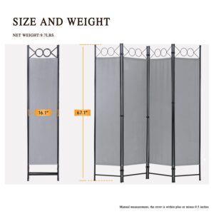 Room Divider,Folding Privacy Screen 4 Panels Portable Wall Divider Partition Room Dividers for Home Office Room Separation,Grey