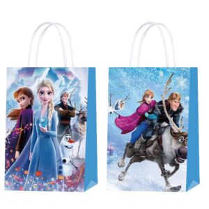 20 PCS Frozen Party Favor Bags, Frozen Kraft Paper Goodie Bags with Handles Small Gift Bags Treat Bags for Kids Fans Birthday Party Supplies