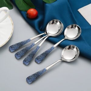 Stainless Steel Coffee Round Spoon,Korean Dessert Spoon,Hexagonal Pattern Mixed Color Tea Spoon for Home, Kitchen or Restaurant, Set of 4 Coffee Spoons, 6 Inches.