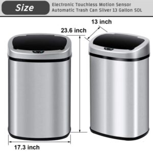 MKDLUFEI 13 Gallon Motion Sensor Trash Can, Brushed Stainless Steel, 13 Gallon Capacity, Touchless Garbage Can for Home Office