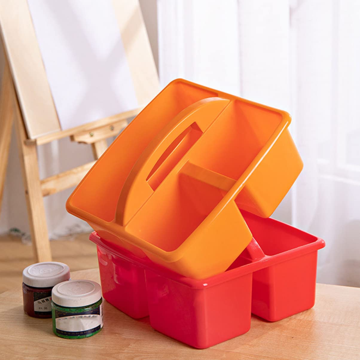 Multiuse Organizer with Handle: Stackable Plastic Bin Basket Divided Storage Tote Holder Plastic Craft Storage Organizer Basket for Art Craft Supplies Makeup Bathroom Shower Cleaning