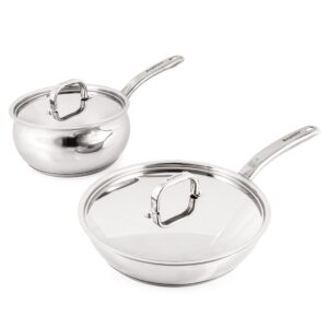 berghoff belly shape 18/10 stainless steel 4pc cookware set, metal lids, fast, evenly heat, induction cooktop ready