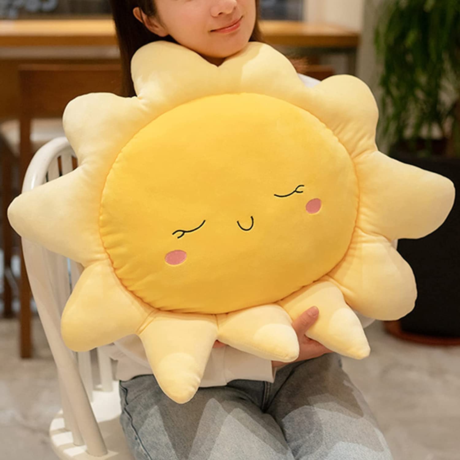 JOSON Sun Shaped Pillow Cute Sun seat Cushion Chair Cushion, Soft Plush Toy Pillow, Used for Home Decoration Children's and Girls' Birthday Gifts (17.8 inch Yellow)