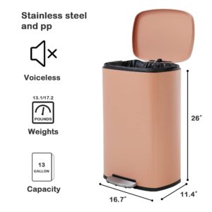 YIQIEDEY 13 Gallon Stainless Steel Touch Free Trash Can with Lid and Removable Inner Bucket, Pink, 50 Liters