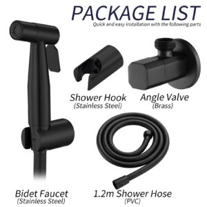 Boyuan Bidet Sprayer for Toilet Wall Mounted Handheld Bidet Sprayer Stainless Steel Cloth Diaper Sprayer Set High Pressure Bidet Toilet Sprayer with Hose Angle Valve, Cold Water,Black