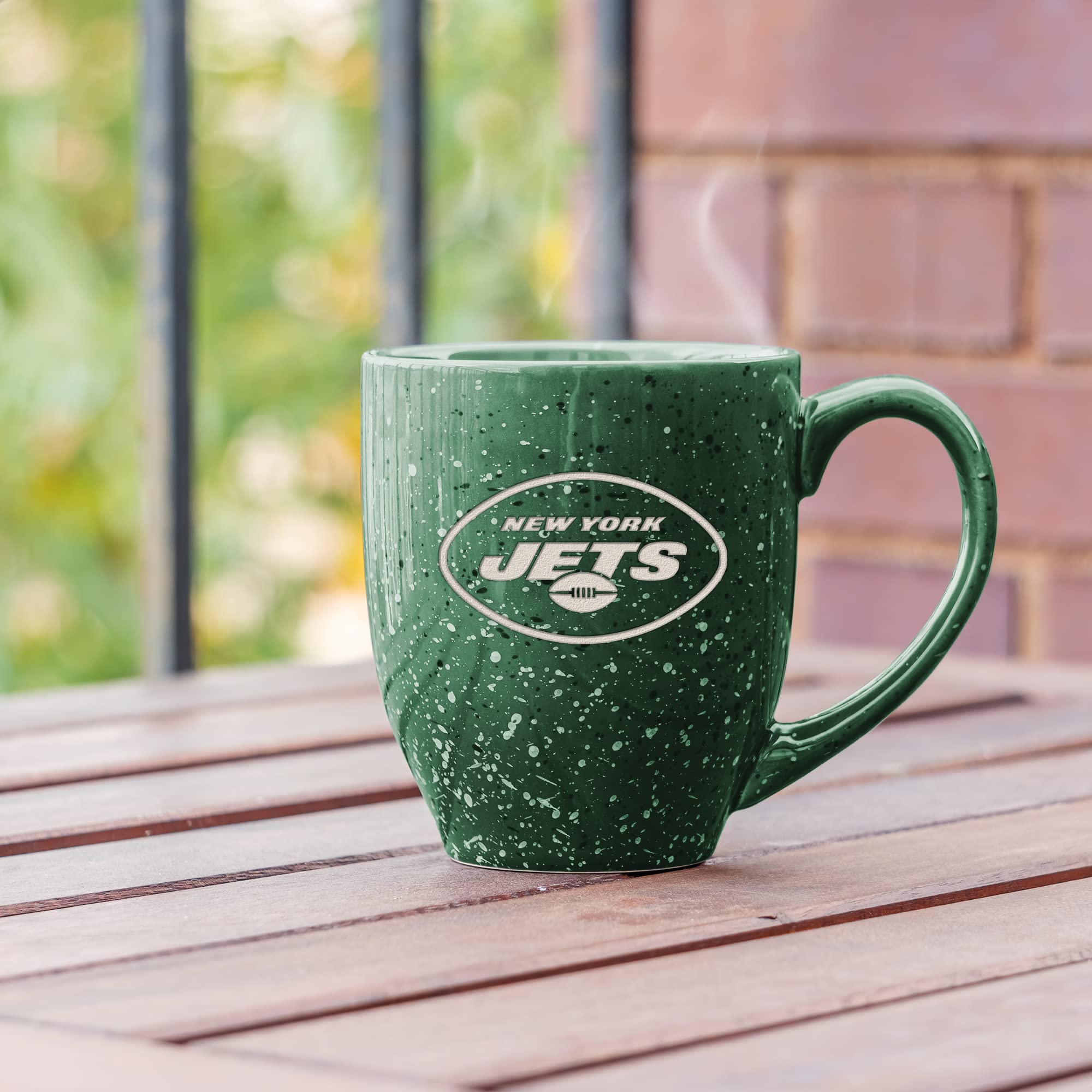 Rico Industries NFL Football New York Jets Primary 16 oz Team Color Laser Engraved Ceramic Coffee Mug