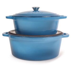 BergHOFF 6Pc Neo Enameled Cast Iron Dutch Oven Set, Matching Lid,Fast, Evenly Heat, Oven Safe, Blue