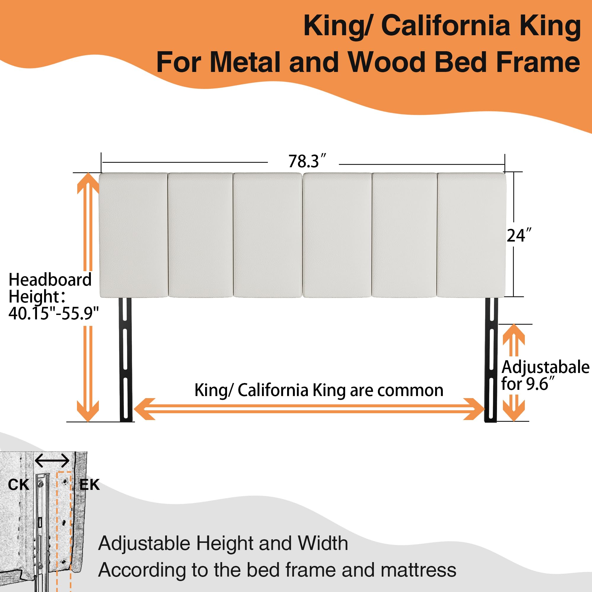 Yongchuang Upholstered King Headboard Foldable White Headboard for King/Cal King Size Bed Faux Leather Wall Heaboard Panels Adjustable Height