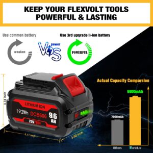 TenHutt 9.6Ah Replace Battery for Dewalt 60V Flexvolt Battery Max for 20V/60v Dewalt Cordless Power Tools DCB606 DCB612 DCB206 DCB204 Li-ion Battery High Capacity【3rd-Version】