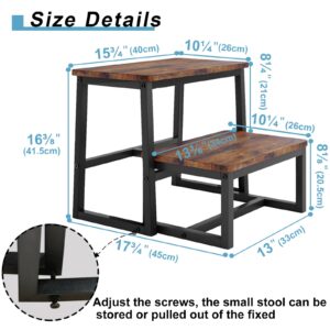 iTsst Step Stool for Adults & Kids,Holds up to 500Lb,3 in1 Heavy Duty Sturdy Two Step Stool for Kichen/Bathroom/High beds, Wooden&Metal Frame, Non-Slip Pads