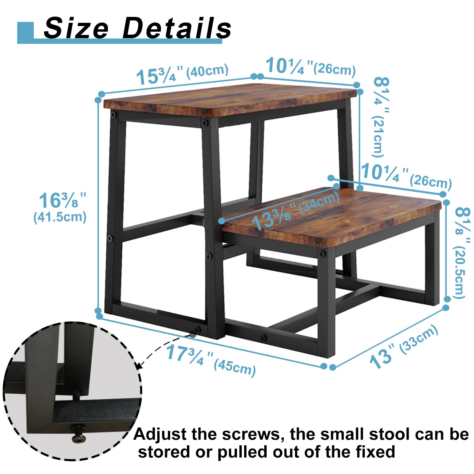 iTsst Step Stool for Adults & Kids,Holds up to 500Lb,3 in1 Heavy Duty Sturdy Two Step Stool for Kichen/Bathroom/High beds, Wooden&Metal Frame, Non-Slip Pads