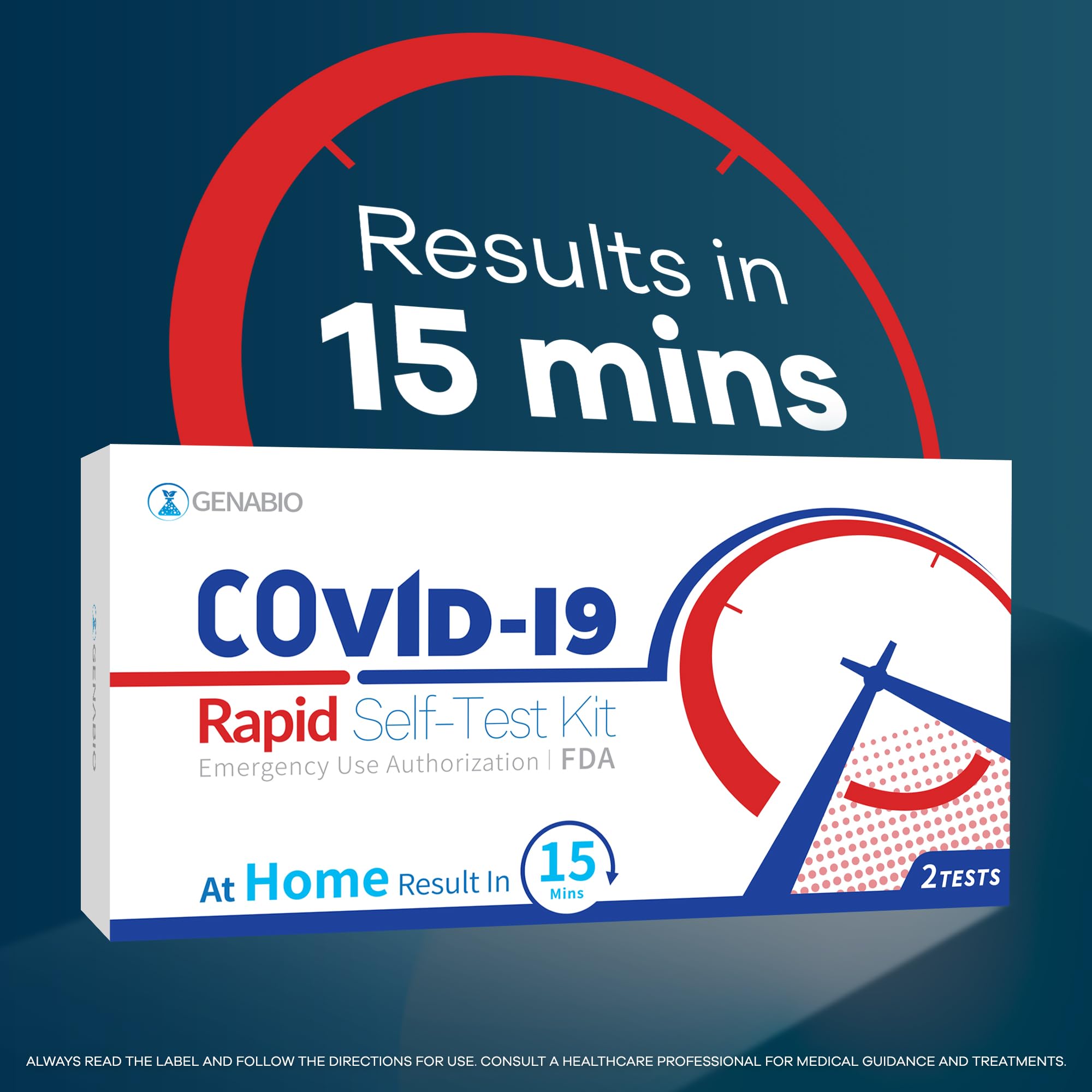 Genabio COVID-19 Antigen Rapid Test, 1 Pack 2 Tests Total, FDA EUA Authorized, 15 Minute Results, OTC at Home Self Test,Non-Invasive Short Nasal Swab, Easy to Use, (2 Pack)