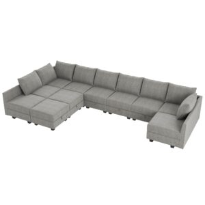 HONBAY Convertible U Shaped Modular Sofa with Chaise Modular Sectional Couch with Storage, Oversized Modular Sofa Sectional Couch for Large Living Room,Grey