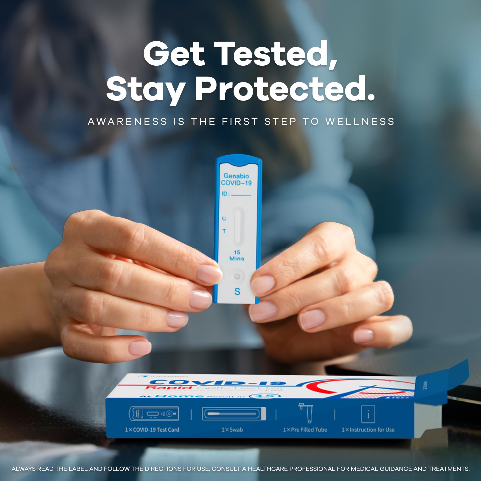 Genabio COVID-19 Antigen Rapid Test, 1 Pack 2 Tests Total, FDA EUA Authorized, 15 Minute Results, OTC at Home Self Test,Non-Invasive Short Nasal Swab, Easy to Use, (2 Pack)