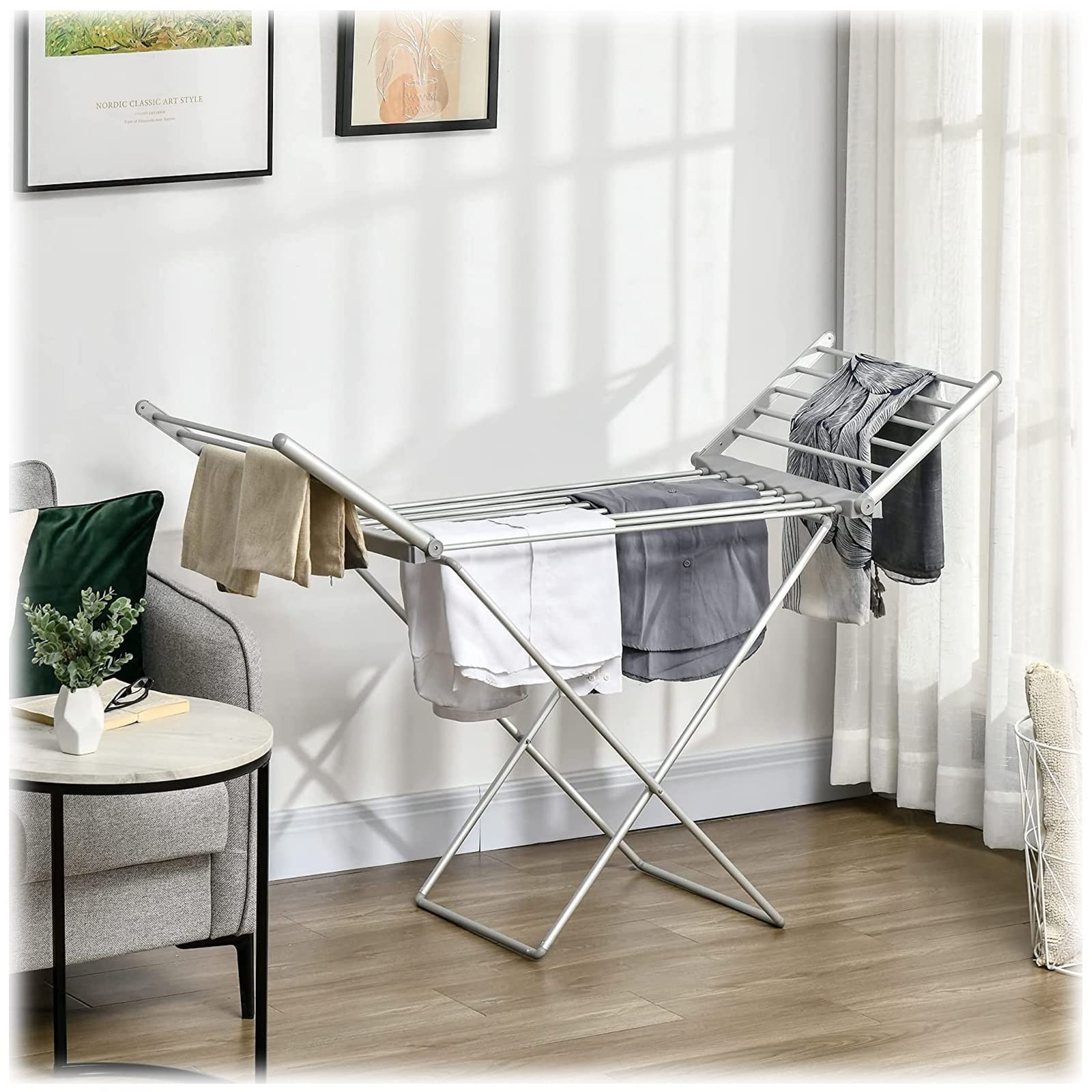 ZAVAYA Portable Electric Heated Clothes Dryer, 147 X 54 X 94cm Foldable Energy Saving Clothes Airer, Towel Warmer for Bathroom Laundry Room Apartment