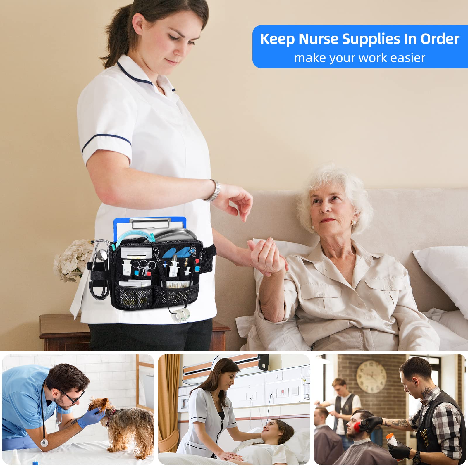 Nurse Fanny Pack for Women Medical Nursing Fanny Pack for Nurses Nurse Tool Belt with Tape Holder Nurse Waist Bag for Stethoscopes, Bandage, Scissors and Other Emergency Supplies (Black)