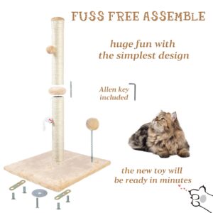 ANWA 32" Tall Cat Scratching Posts for Indoor Cats, 3-in-1 Cat Scratching Post with Plush Toys, Premium Sisal Post for Cats at All Ages with Reinforced Stable Base