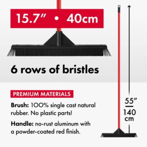 Pet Hair Remover Rubber Broom - Carpet Rake for Pet Hair Removal on Hardwood Floor, Carpet & Tile - Picks Up More Dust & Debris - Slanted Side Bristles for Corners - Rinse to Clean