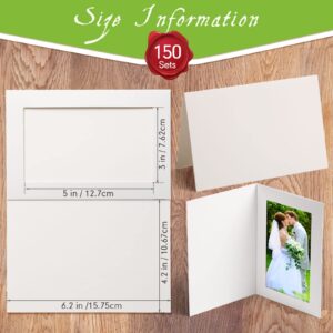 150 Pack Photo Folders Cardboard Picture Frame Photo Frame Note Cards Cardboard Photo Folders Paper Greeting Cards Photo Inserts for Portraits Christmas Wedding Graduation (White, 4 x 6 Inch)