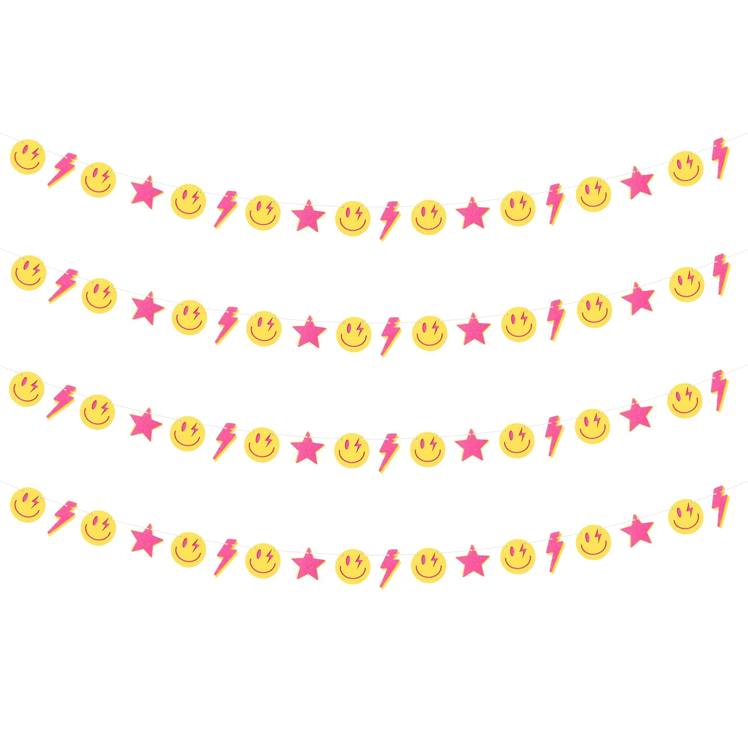 AsodSway Preppy Garland Party Decorations - 4P Christmas Preppy Smile Face Lighting Star Garland College Room Decor Xmas Theme Dorm Classroom Decorations, Trendy Style Sweet Room Decor for Teen Girls