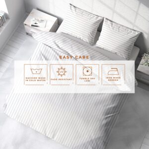 Kotton Culture 1000 Thread Count Striped Duvet Cover - California King 3 Piece Duvet Set 100% Egyptian Cotton Breathable All Season with Zipper & Corner Ties Soft Comforter Cover - White