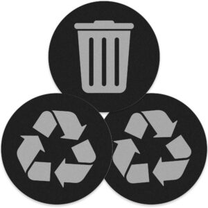 stickios recycle stickers for trash cans (3 pcs) - bubble-free, damage-free, removable vinyl - indoor or outdoor garbage bins - waste management stickers (black)