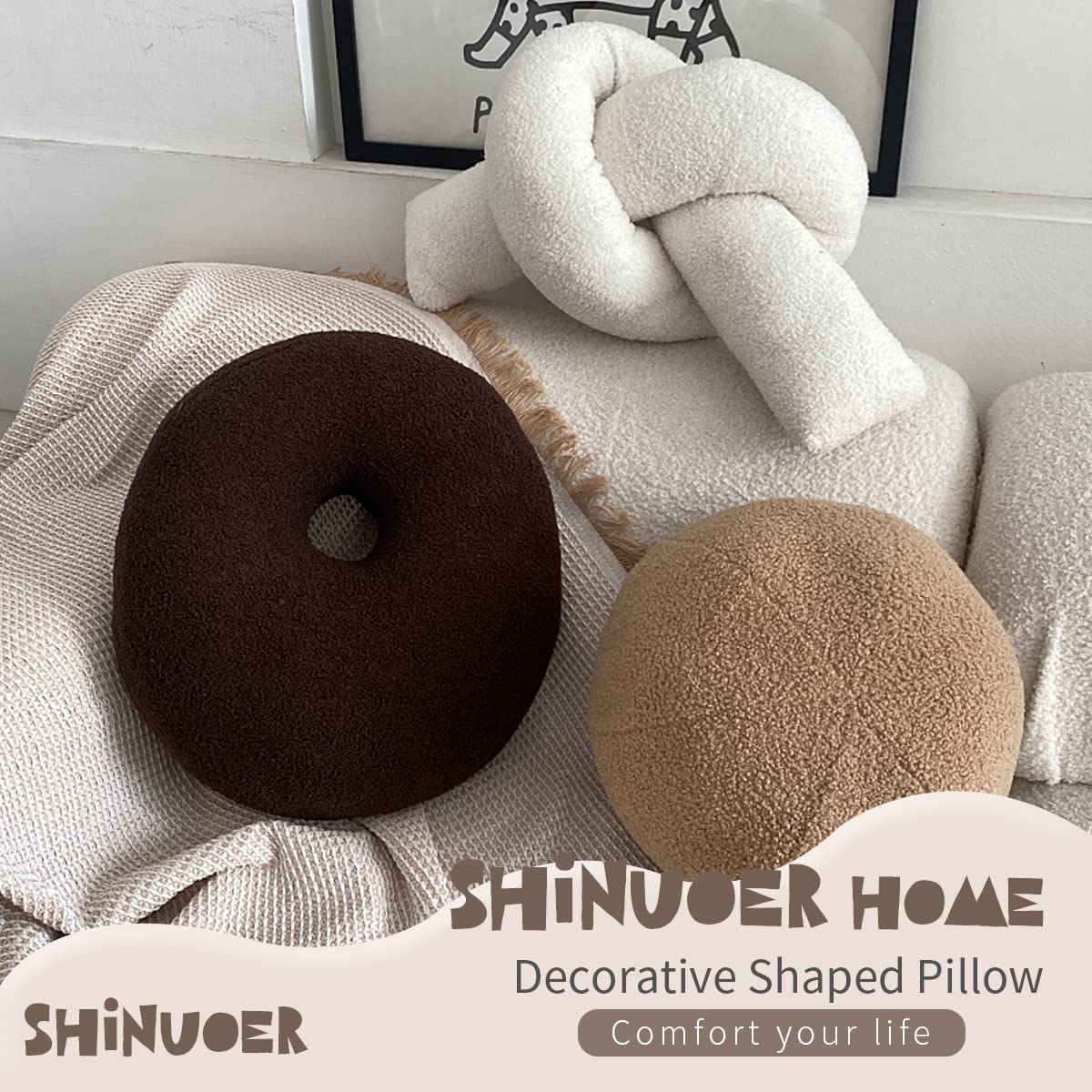 SHINUOER Knot Pillow,Soft Knot Plush Throw Pillow Boucle Knot Shaped Pillows Knotted Long Decorative Throw Pillows Cushion for Couch Sofa Bed Room Decor (Chocolate)