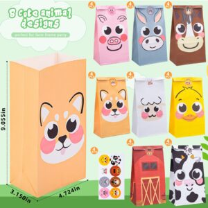 LovesTown 32PCS Farm Animal Party Favor Bags, Goodie Bags with Stickers Treat Bags for Farm Birthday Party Baby Shower Barnyard Gift Bags