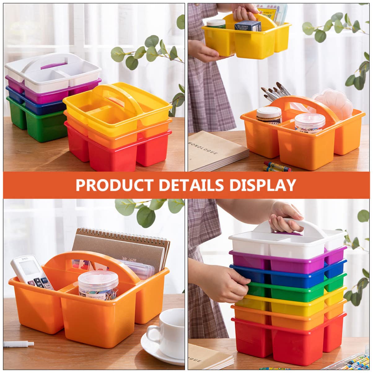 Multiuse Organizer with Handle: Stackable Plastic Bin Basket Divided Storage Tote Holder Plastic Craft Storage Organizer Basket for Art Craft Supplies Makeup Bathroom Shower Cleaning