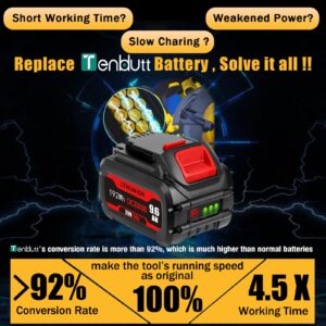 TenHutt 9.6Ah Replace Battery for Dewalt 60V Flexvolt Battery Max for 20V/60v Dewalt Cordless Power Tools DCB606 DCB612 DCB206 DCB204 Li-ion Battery High Capacity【3rd-Version】