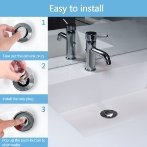 2Pcs Bathroom Sink Stoppers ，Pop Up Drain Stopper for Bathroom Sink，‎2-in-1 Sink Stopper & Strainer,Universal Wash Basin Sink Stopper，for 1.1"~1.5" Bathroom Sink Drain（Silver）