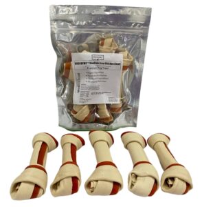 dogchewz™ rawhide free knotted bone dog chew treats for small & medium dogs - size 5 inches (5 count/bag) - chicken flavored - gluten free