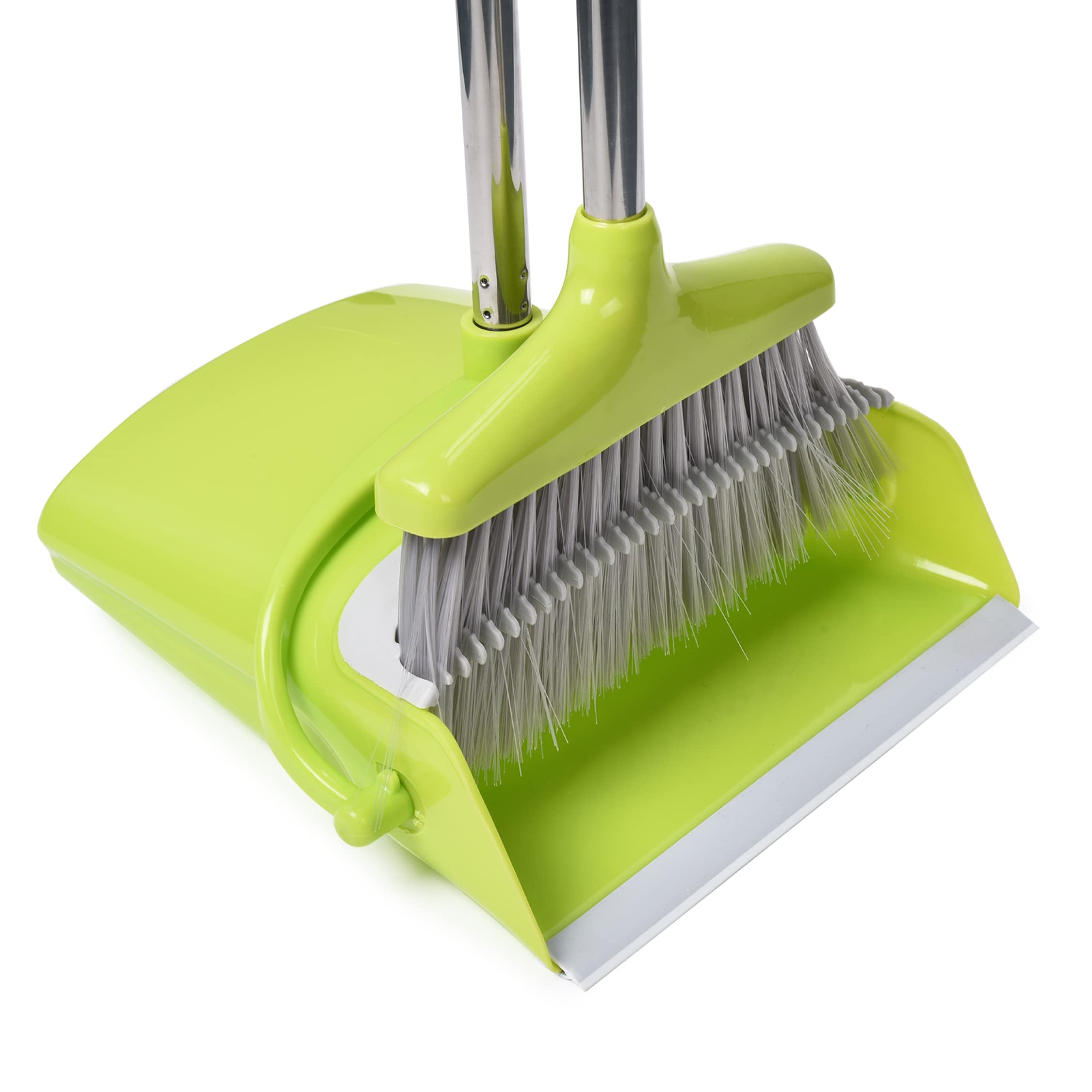 Easy Gleam Broom and Dustpan Set - Heavy-Duty Combo Set for Home Cleaning - Stand-Up Long Dustpan and Brush with Built-in Scraper, Teeth, Clip-On Storage - Cleaning Supplies for Kitchen, Lobby Room