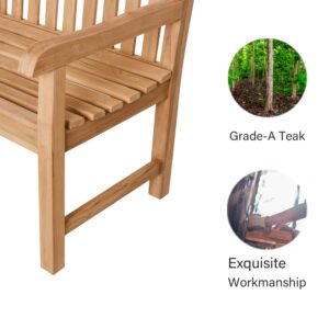 A-ECO LIVING Teak Outdoor Bench, 2-Seat Wood Patio Bench, 47 inch Patio Long Garden Bench Ideal for The Front Porch, Backyard, Deck, Lawn