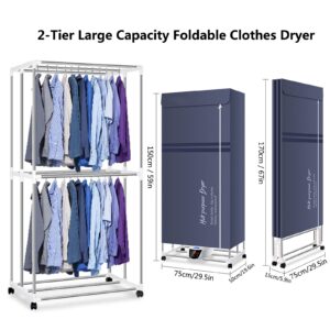 Electric Clothes Dryer with Remote Control and Timer, 1300W Large Capacity 2-Tier Heated Clothes Airer with Cover, Indoor Foldable Electric Clothes Airer Drying Rack, Overheat Protection,Blue