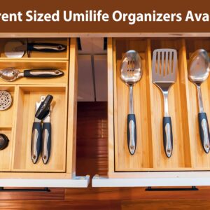 Umilife Drawer Organizer Storage Boxes, 2.5" High Bamboo Drawer Dividers, 5 Rearrangeable Bins for Kitchen, Office Desktop, Clothing, Makeup, vanity, Jewelry