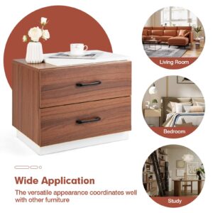 LOKO Modern Nightstand with 2 Drawers, Wooden Bedside Table with Unique Framed Design, Multifunctional End Table for Bedroom, Study, 21.5 x 16 x 18 inches, Walnut & White