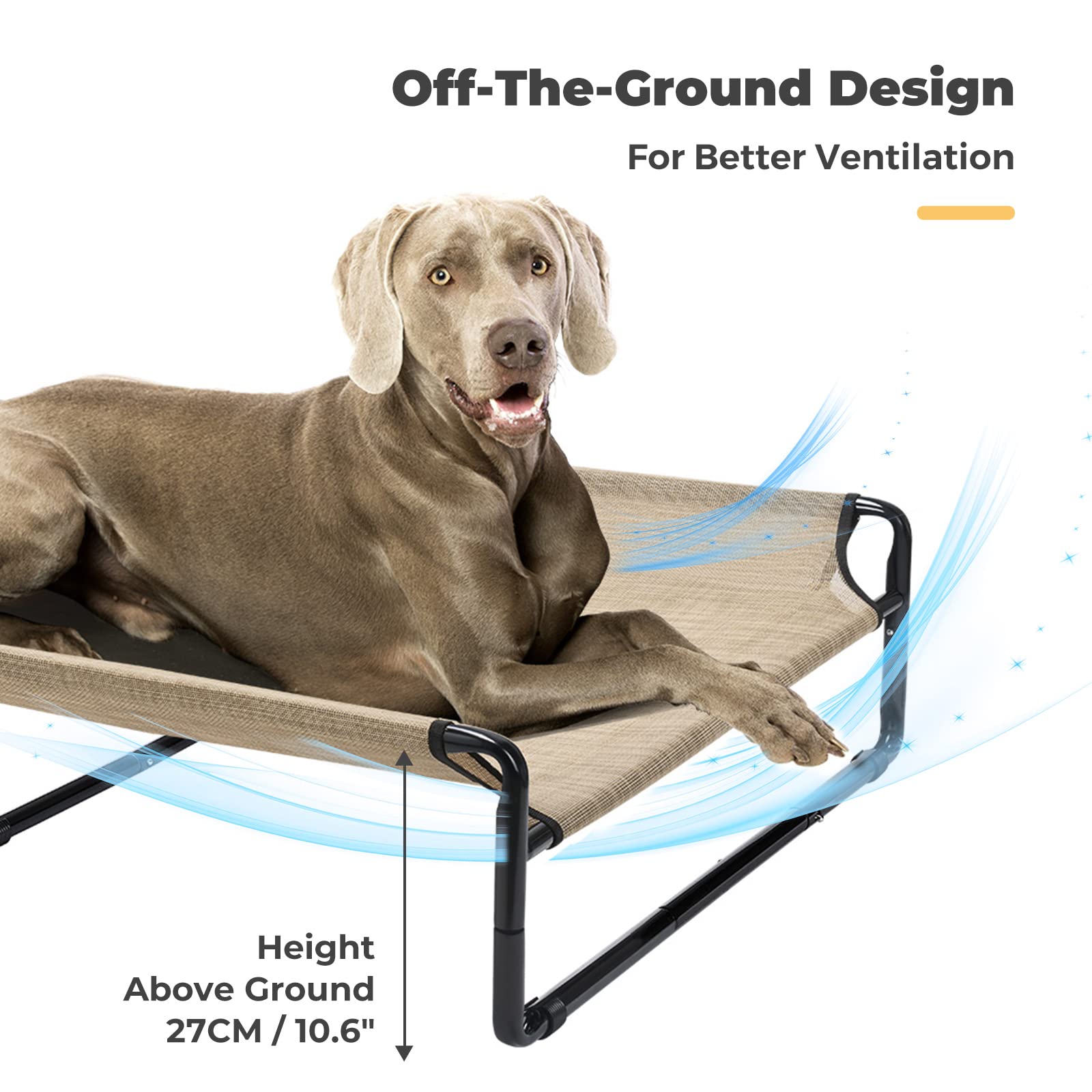 Veehoo Original Cooling Elevated Dog Bed, Outdoor Raised Dog Cots Bed for Large Dogs, Portable Standing Pet Bed with Washable Breathable Mesh, No-Slip Feet for Indoor Outdoor, XX-Large, Beige Coffee