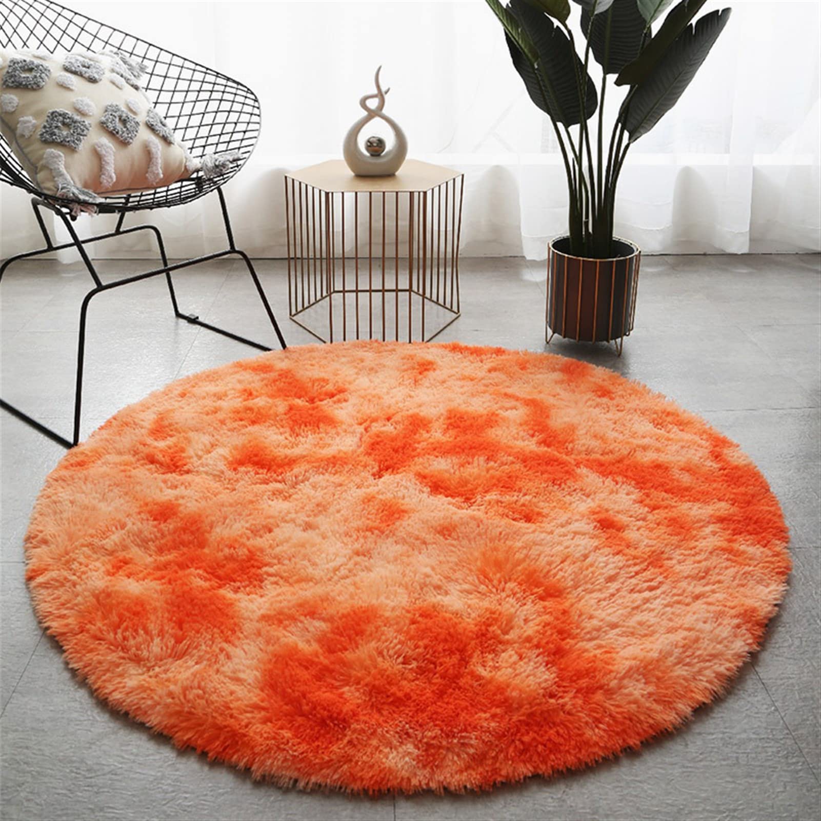 Lifup Round Fluffy Soft Area Rug, Tie Dye Plush Shaggy Circular Carpet for Living Room Bedroom Home Décor Orange 6.6 Feet