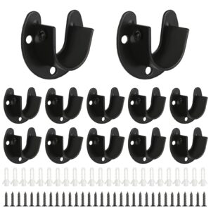 12pcs closet rod brackets heavy duty closet shower rod holders 1in closet pole socket stainless steel closet rod support u shaped curtain flange rod holder with screw for closet shelf wardrobe black