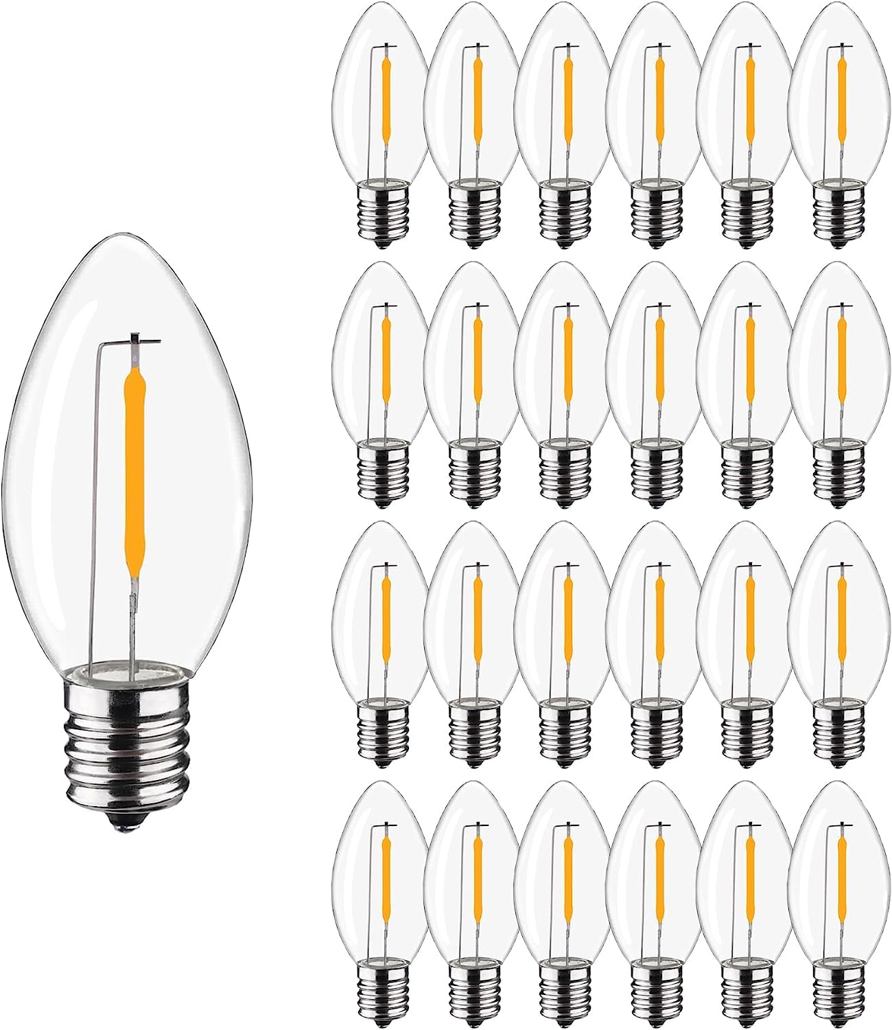 FUTIME 25Pack LED Night Light Bulbs, C7 Shatterproof Replacement Led Bulb for String Light, E12 Base Salt Lamp Bulbs, 0.6W Equivalent to 7W, Warm White 2200K, 50LM