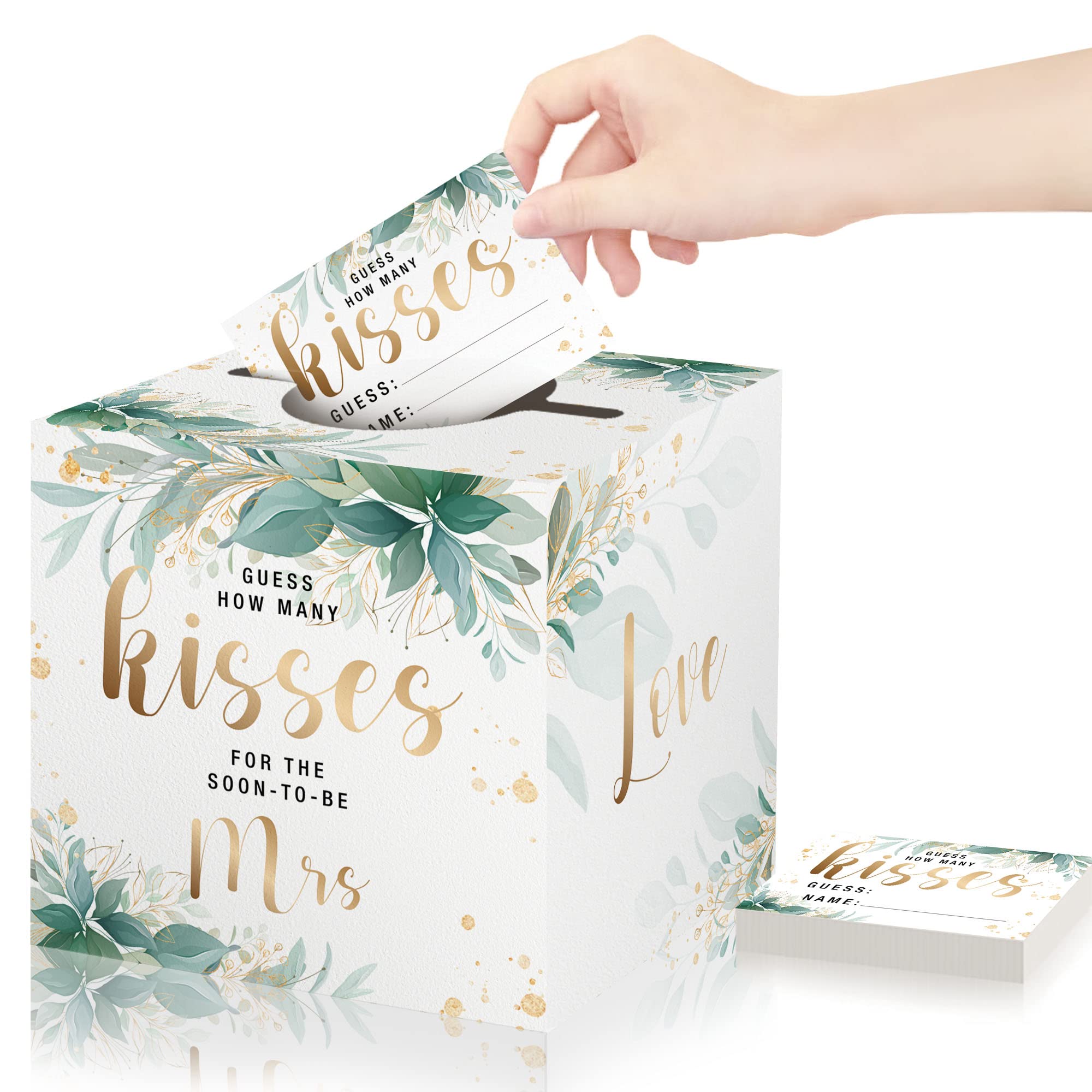 Azbuk Guess How Many Kisses Game with Box, Bridal Shower Game, Guessing Game for Bridal Shower, Special Wedding Shower Ideas, Guess How Many Kisses for the Soon to Be Mrs (50 Guessing Cards)