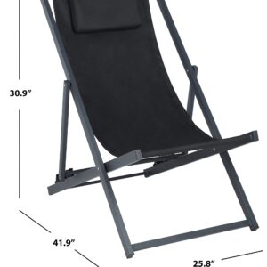 Safavieh PAT9039C-SET2 Outdoor Collection Camlin Black Adjustable Folding Set of 2 (Fully Assembled) Sling Chair Set