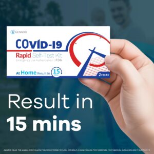 Genabio COVID-19 Antigen Rapid Test, 1 Pack 2 Tests Total, FDA EUA Authorized, 15 Minute Results, OTC at Home Self Test,Non-Invasive Short Nasal Swab, Easy to Use, (2 Pack)