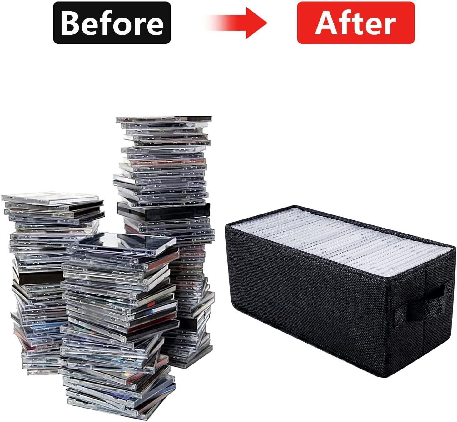 UENTIP CD Storage Boxes - Pack of 4 CD Case Storage - 13.2" x 5.9" x 5.3", Container holds 30 CDs in full jewel cases, 60 CDs in slim cases, and 165 discs in CD sleeves - Black (4pack-black)