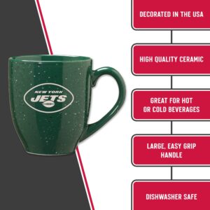 Rico Industries NFL Football New York Jets Primary 16 oz Team Color Laser Engraved Ceramic Coffee Mug