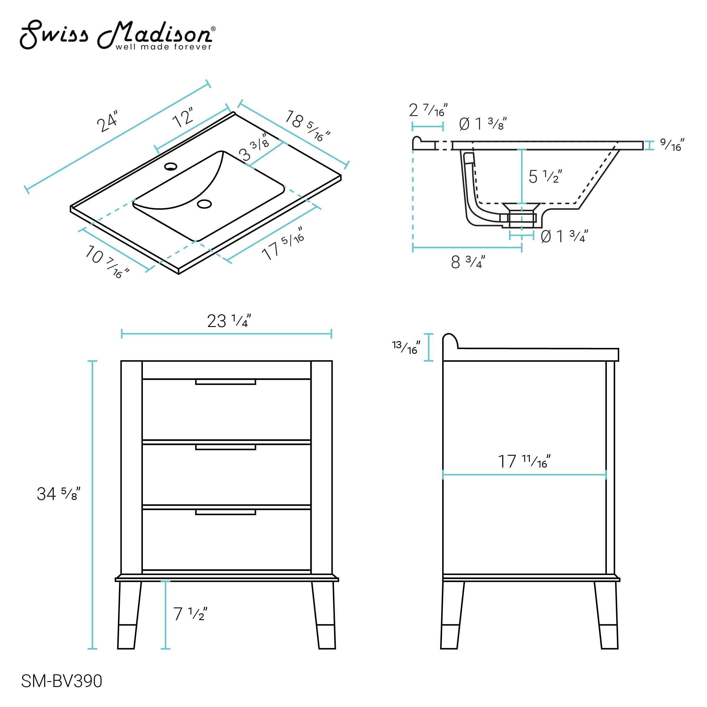 Swiss Madison Well Made Forever Hugo 24" Bathroom Walnut Bath Vanity