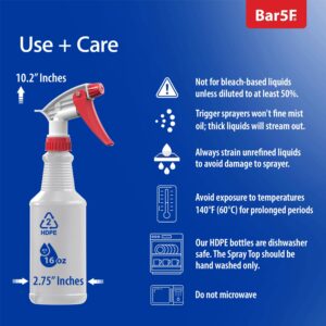 Bar5F Set of 2 Premium 16 oz Spray Bottles, NBR Gasket - Superior Hydrocarbon Resistance - Ideal for Auto Detailing & Industrial Cleaning